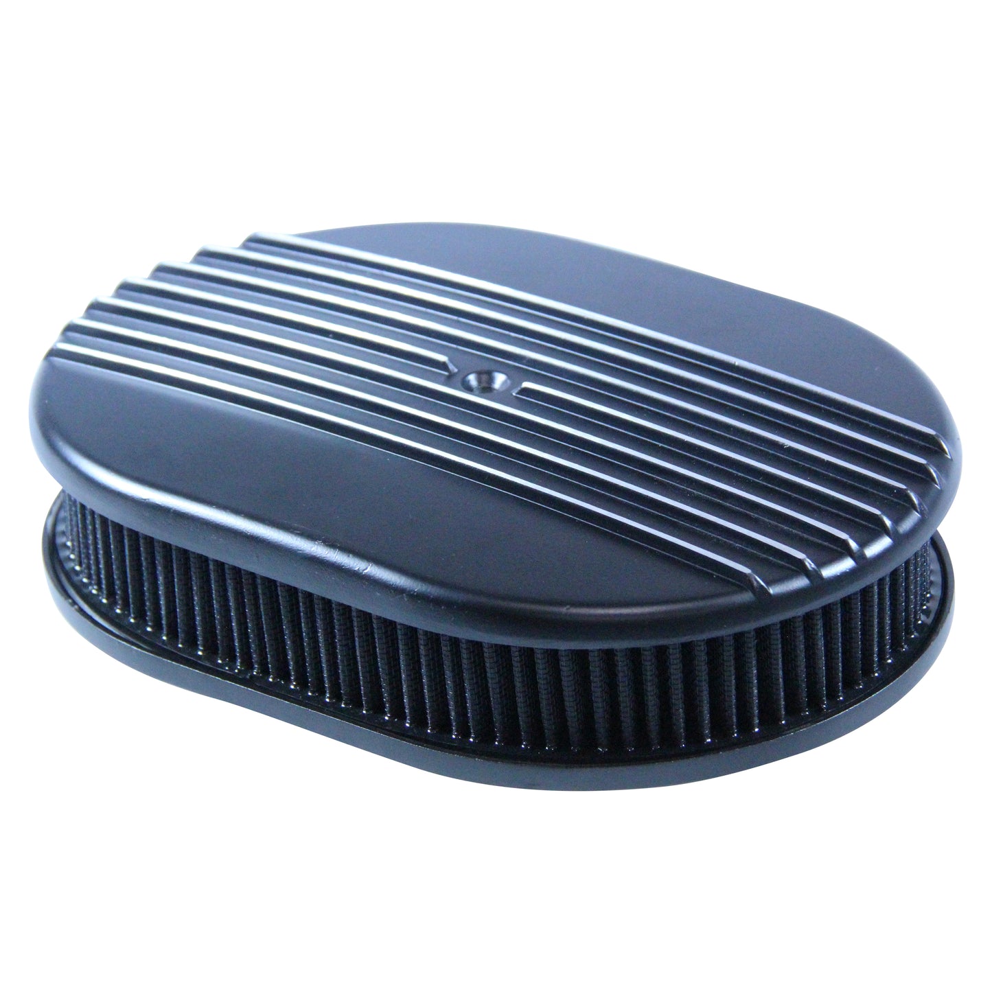 Oval Black Half Finned Air Cleaner 12" x 2" Holley Edelbrock Quadrajet Carter