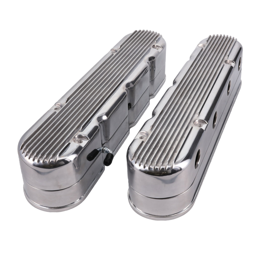 GM LS Finned Cast Alloy 2 Piece Valve Covers with Coil Mounts & Covers Polished