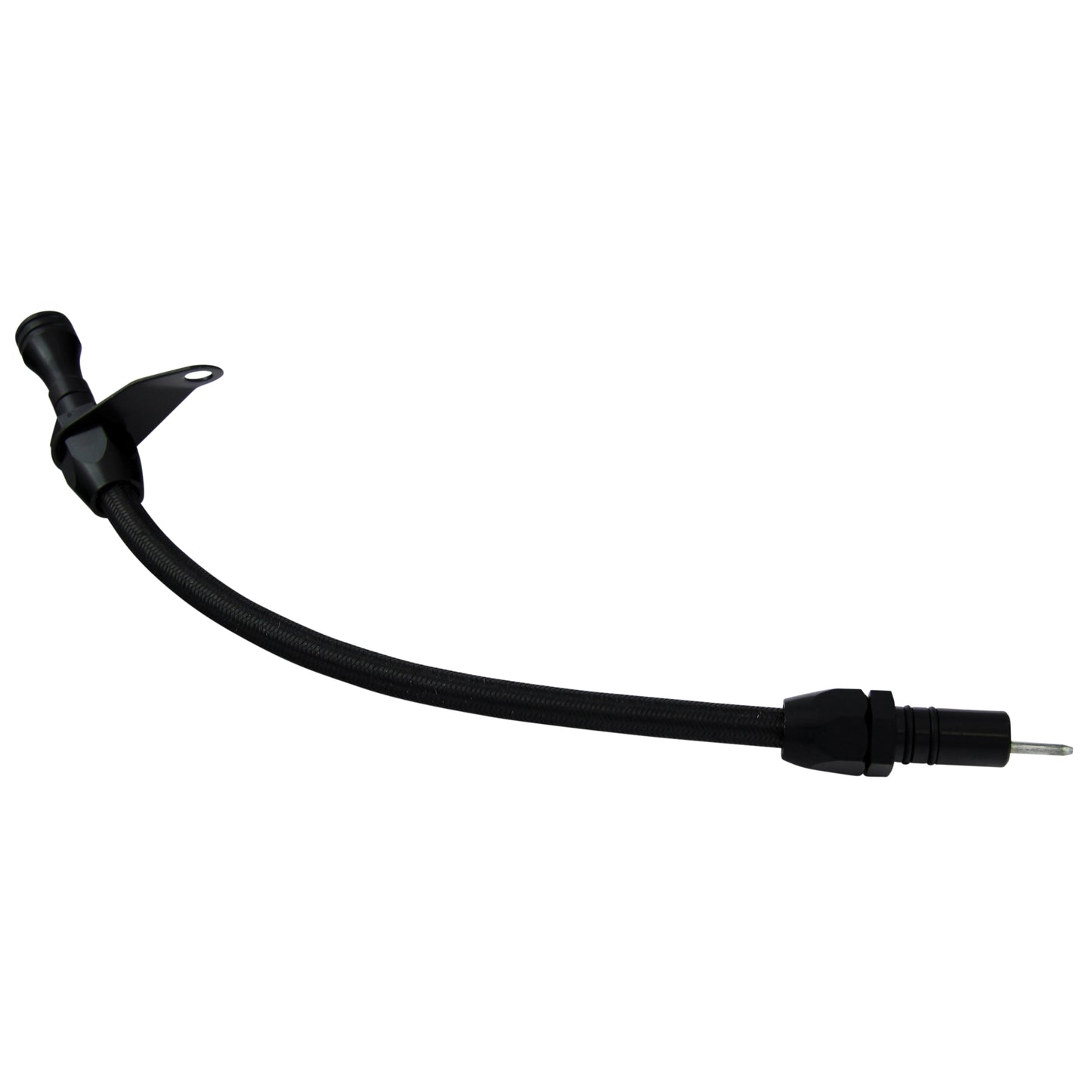 Transmission Dipstick Tube GM Turbo 350 Bell Housing Mount Flexible Black Braid