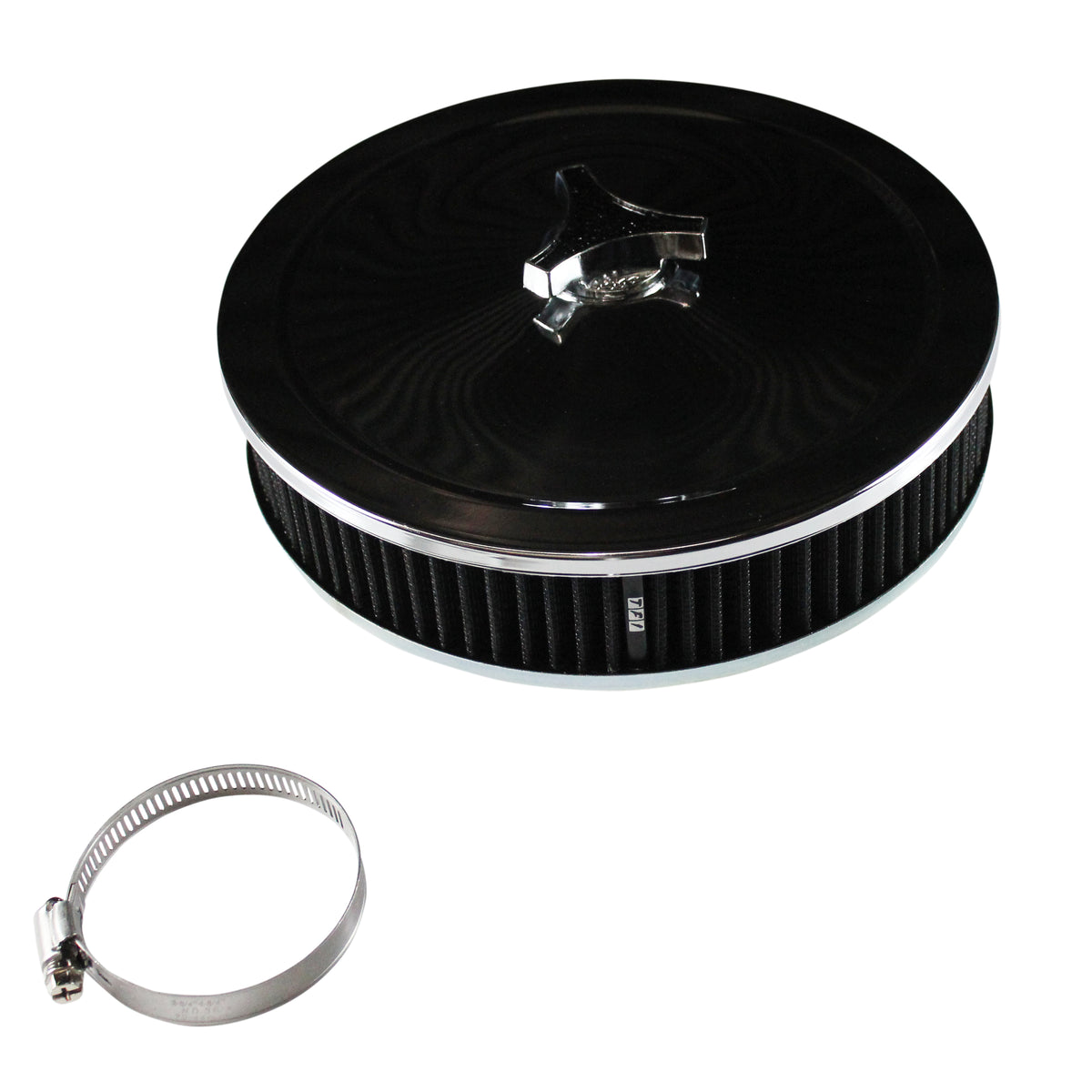Chrome Air Cleaner 9" Wide x 2" Tall Suit 2-5/8" WW Stromberg Carb Black Element