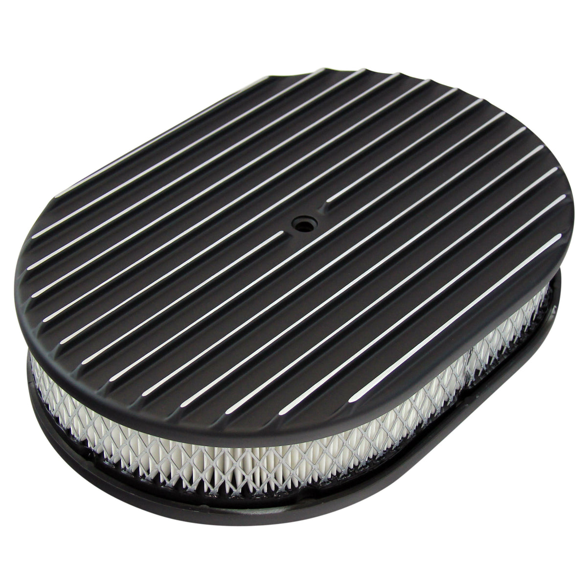 Oval Black Full Finned Air Cleaner 12" x 2" Holley Edelbrock Quadrajet Carter