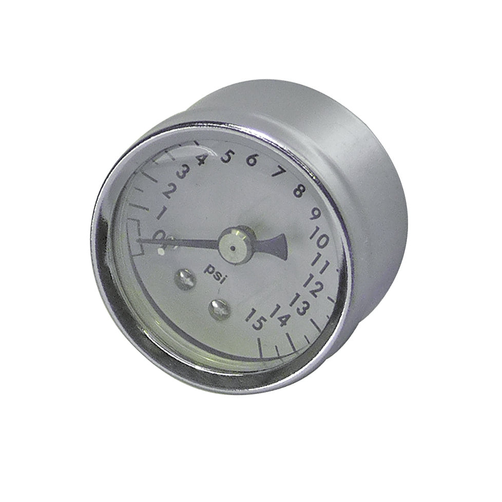 Fuel pressure gauge 0-15 lbs, 1-1/2 inch diameter, high-polished chrome bezel