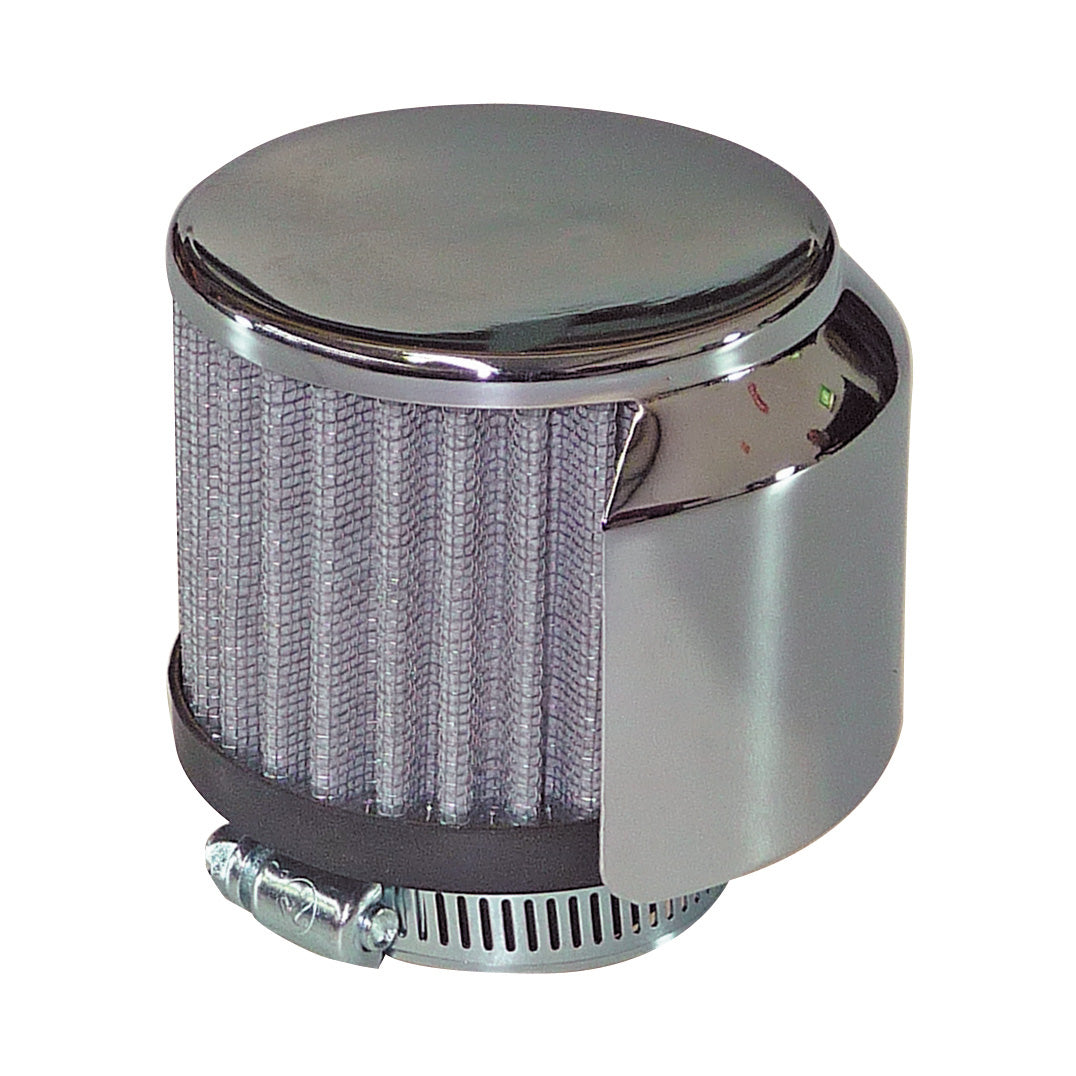 Valve Cover Breather Clamp On 1-1/2"(38mm) Id Chrome Top+Shield White Element