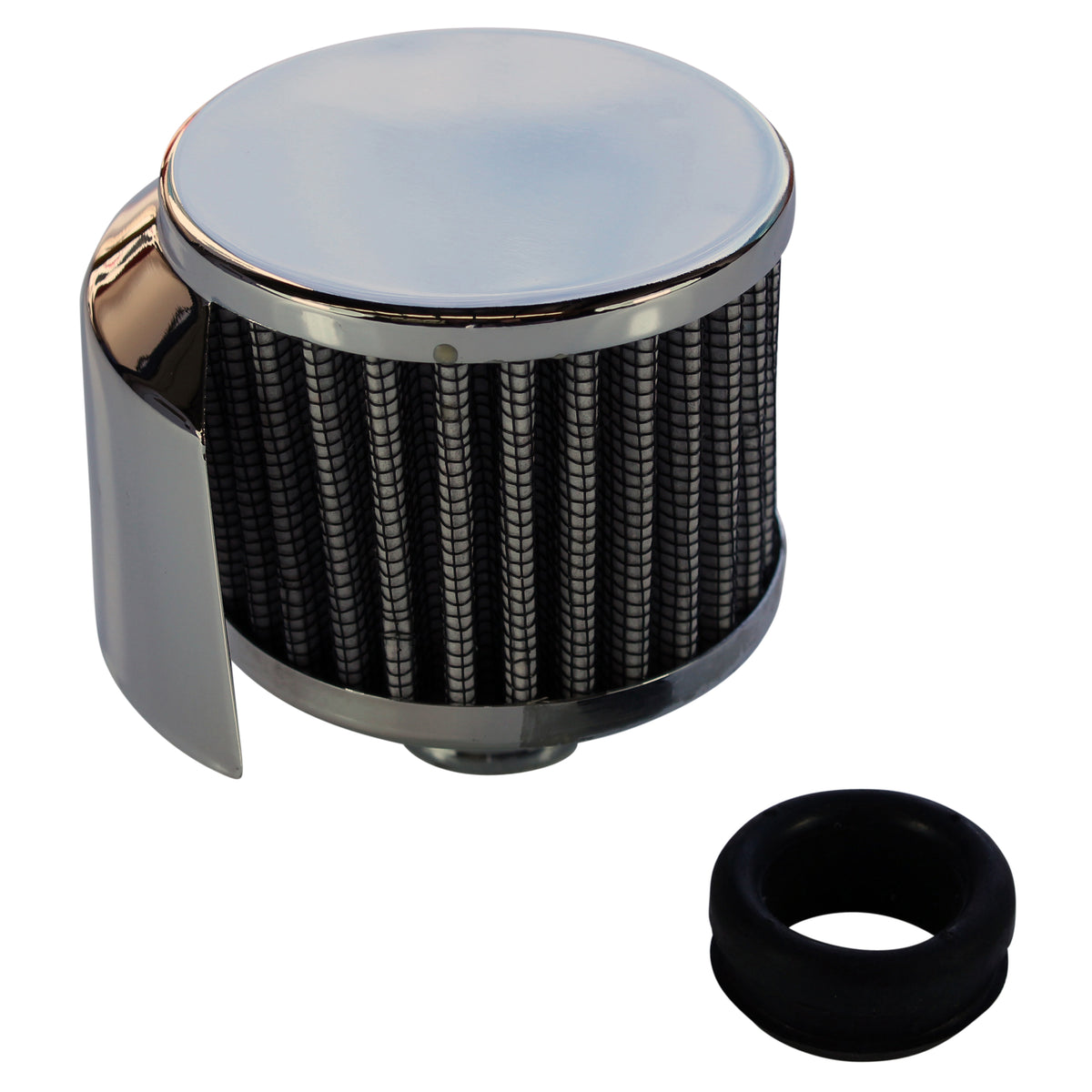 TFI Racing TFI-66-008 Valve Cover Breather Cap Push In 1"(25mm) Neck Shield Chrome White Element GromValve Cover Breather Cap Push In 1"(25mm) Neck Shield Chrome White Element