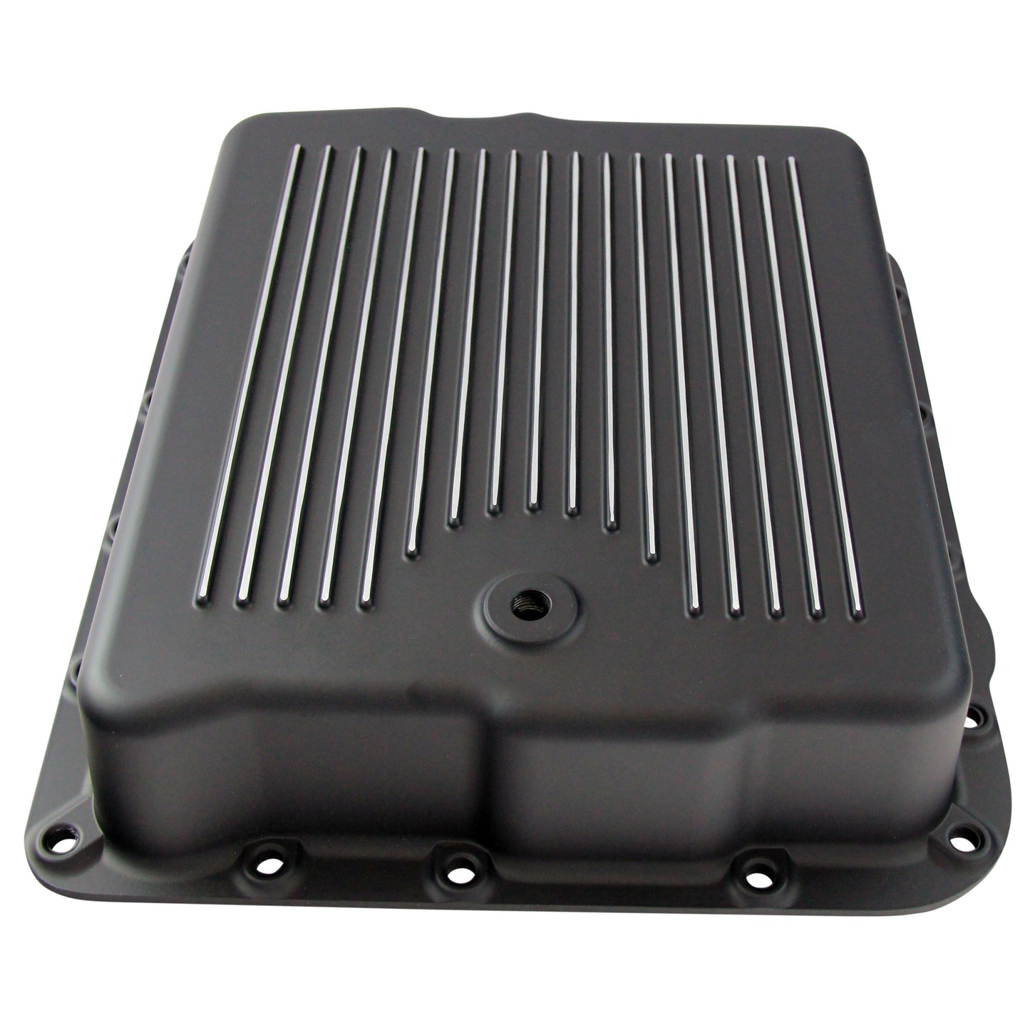 Transmission Pan GM Turbo 700 R4 Black Finned Milled Alloy Gasket Bolts Hardware