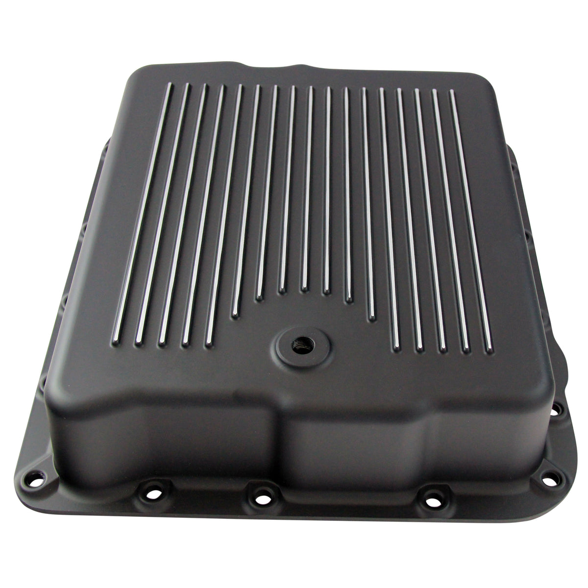 Transmission Pan GM Turbo 700 R4 Black Finned Milled Alloy Gasket Bolts Hardware