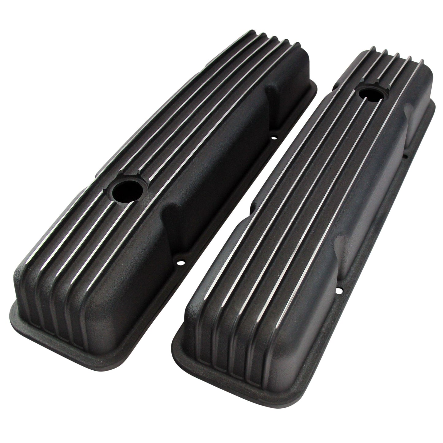 Valve Covers Black Chevrolet V8 Small Block 283-400 Finned Alloy Low Baffled-pr