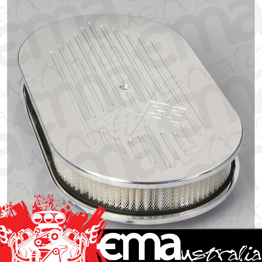 Billet Specialties BS15427 Large Oval Polished Air Cleaner 15 X 8.5 X 3" Flags