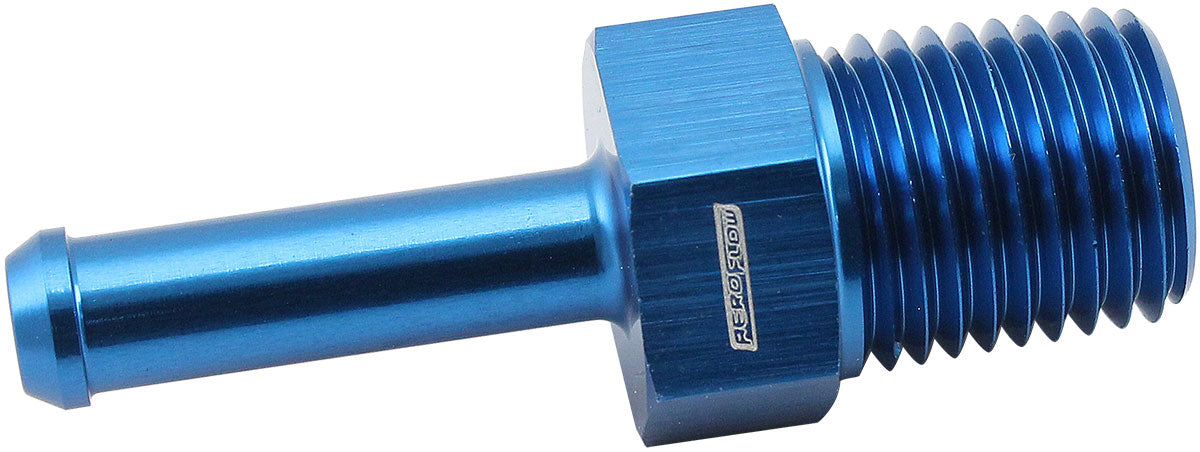 Aeroflow AF841-04-04 Male 1/4" NPT to 1/4" Barb Blue Straight Male to Male