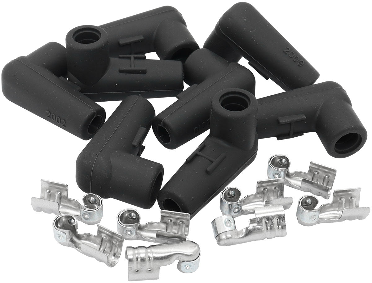 Aeroflow AF4030-3312-8 Low Profile 90 Deg Spark Plug 8 Boots & 8 Terminals Black