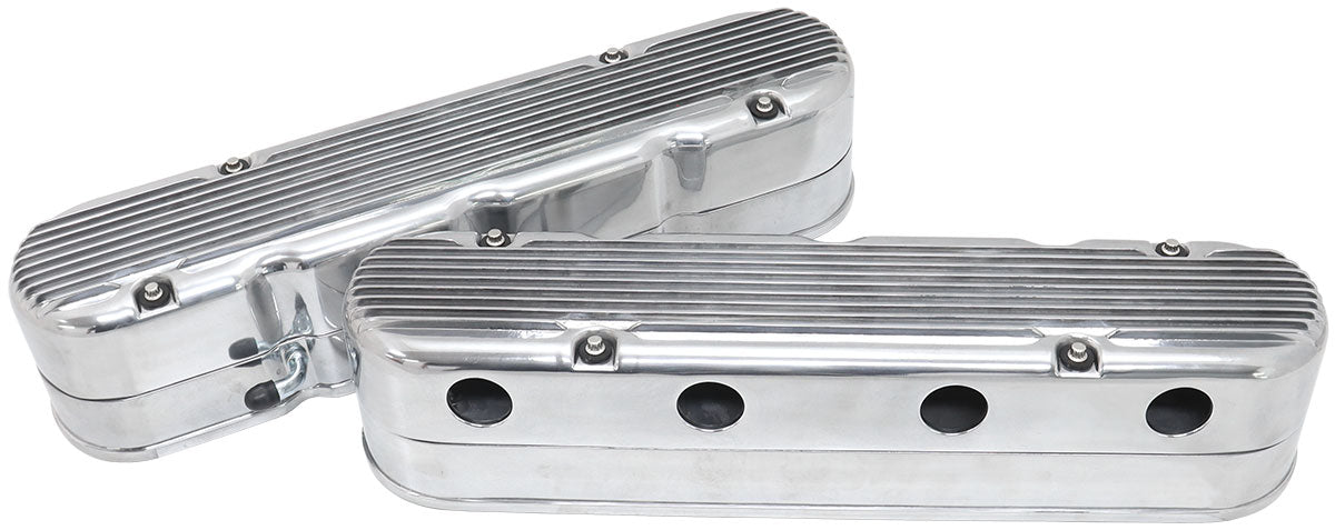Aeroflow AF77-5020P Gm LS 2 Piece Valve Covers Cast Tall Retro Finned Polishe