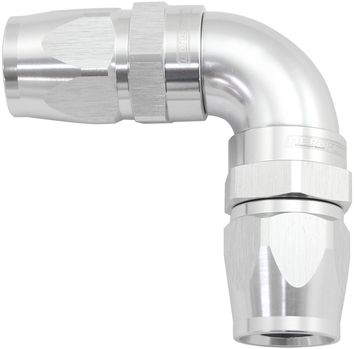 Aeroflow AF593-20-20DS 90 Deg -20AN to -20AN Teflon Full Flow Hose Ends Silve Ptfe