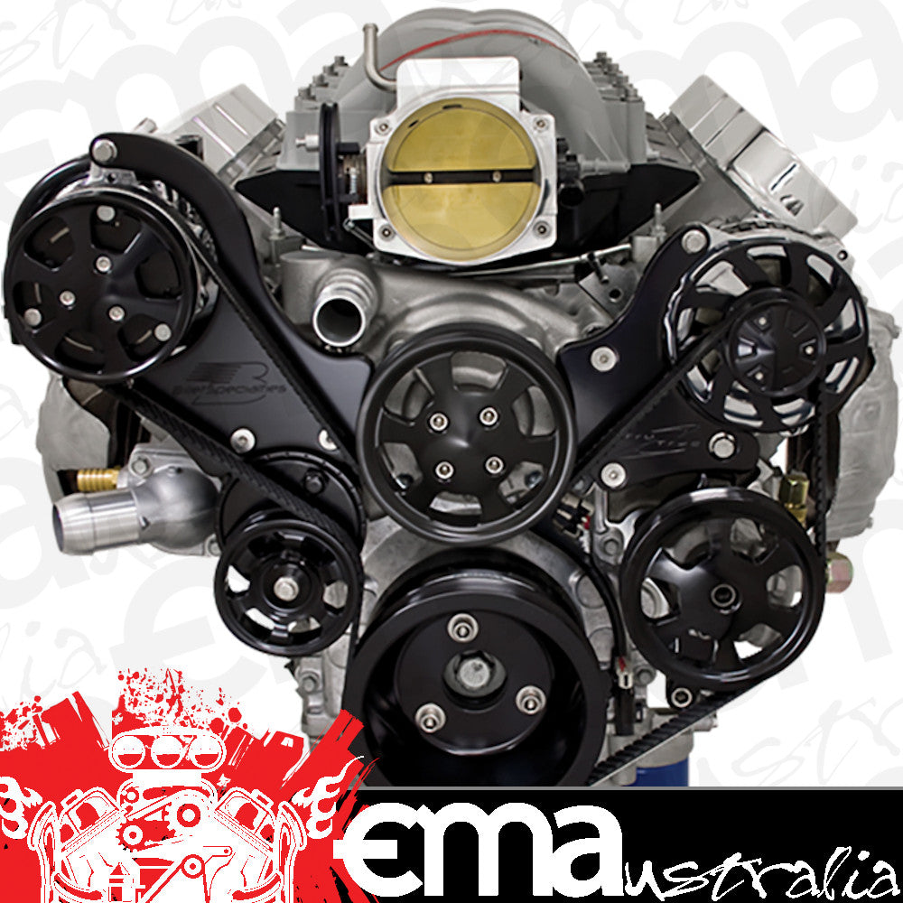 Billet Specialties BSBLK13450 Tru Trac Serpentine System - Black suit Gm Ls1, 2, 3, 6, Lsx With A/C & Power Steering Top Mount Configuration