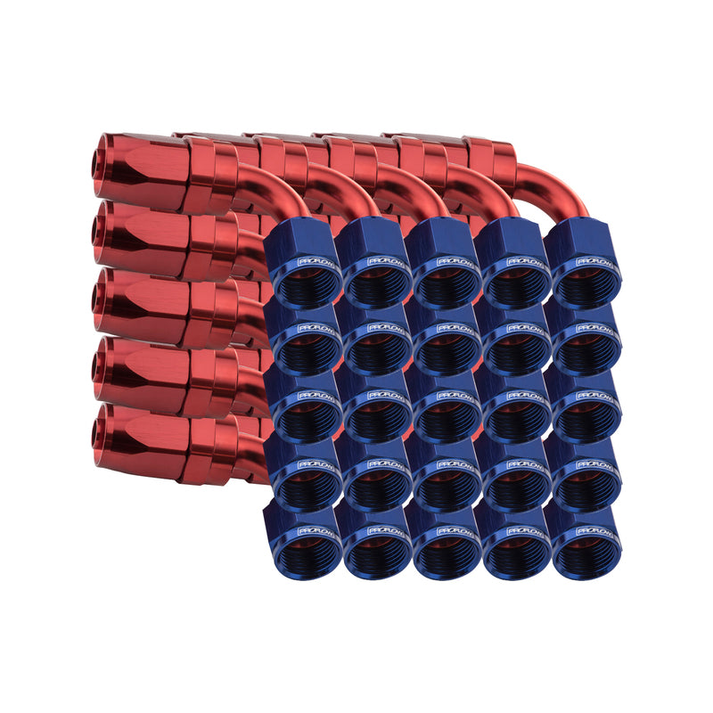 Proflow PFE103-06-25 Bulk Pack 90 Degree Hose End -06AN Hose to Female Blue/Red 25pc