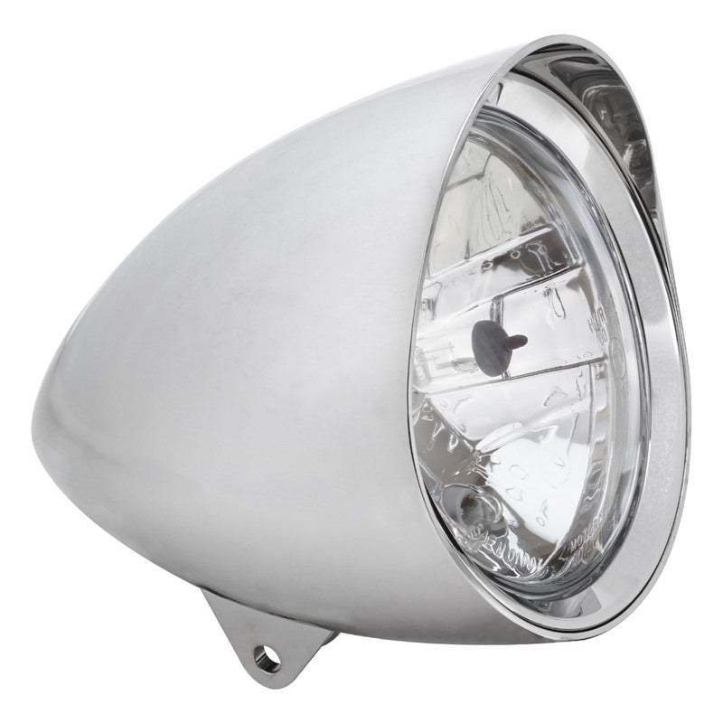 Attitude Inc ATT-512220R Indian Style Headlight 5 3/4 Inch Dia 216mm Long ,Visor Round Tip ,Chrome E Marked