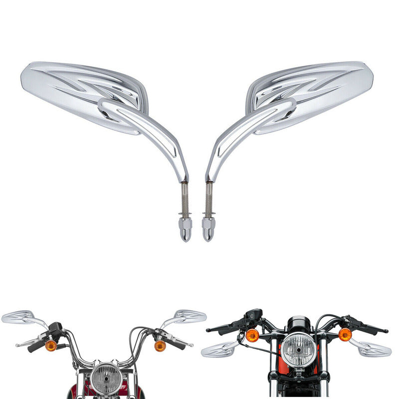 Attitude Inc ATT-XF110865-E Attitude Rearview Mirror Teardrop Chrome Universal 8mm stud For Harley Sportster Softail Road King Glide Pair