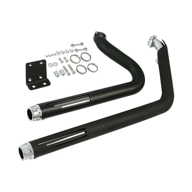 Attitude Inc ATT-XF2906H21-02-B Exhaust Headers Black Drag with Heat Shields ,Hex Chrome Tip 1986-2017 softail For Harley