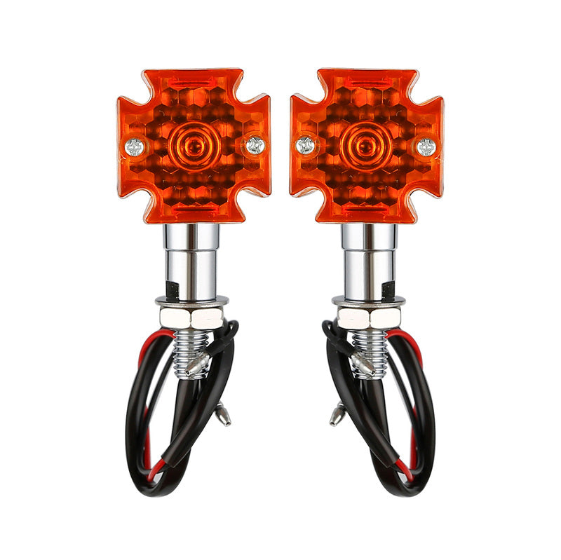 Attitude Inc ATT-XF140697-E Maltese Cross Bullet Turn Signal Indicator Lights LED Chrome For Harley Models Set