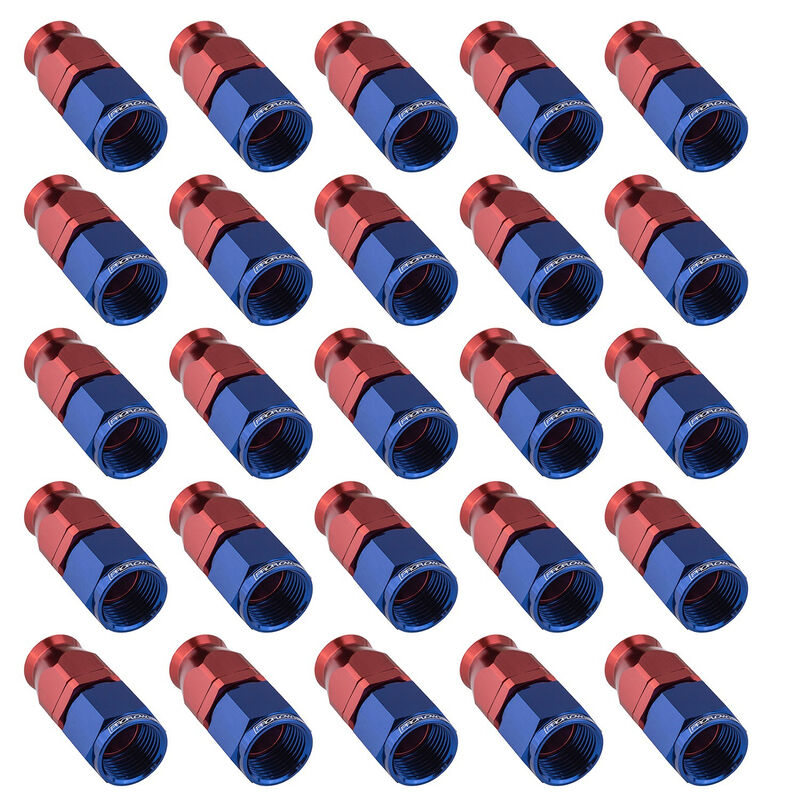 Proflow PFE201-06DRB-25 Bulk Pack Aluminium Straight Hose End -06AN For PTFE Red/Blue 25pc