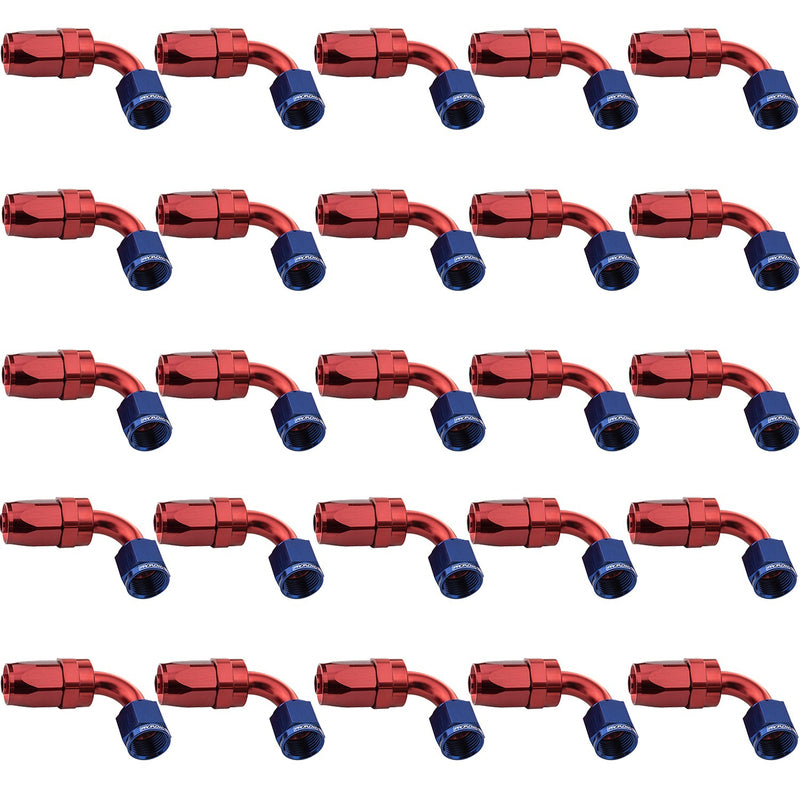 Proflow PFE103-08-25 Bulk Pack 90 Degree Hose End -08AN Hose to Female Blue/Red 25pc
