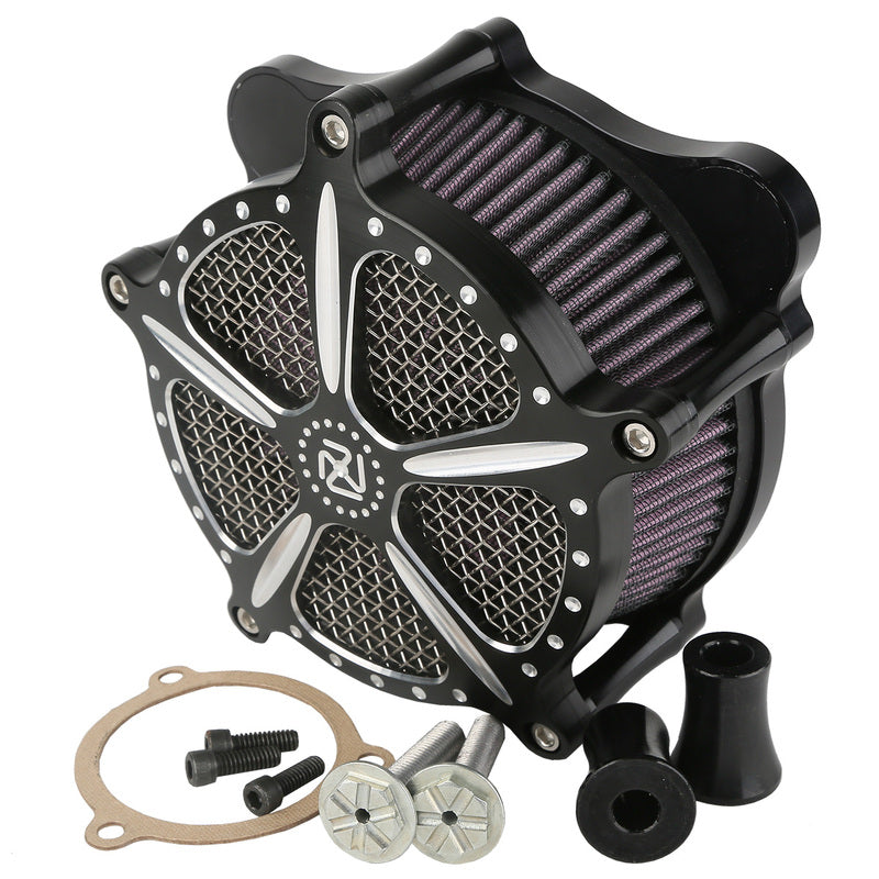 Attitude Inc ATT-XF2906111 Aluminium CNC Machined Air Filter Assembly ,EFI For Harley Electra Glide Custom ,Black Machined Billet ,Kit