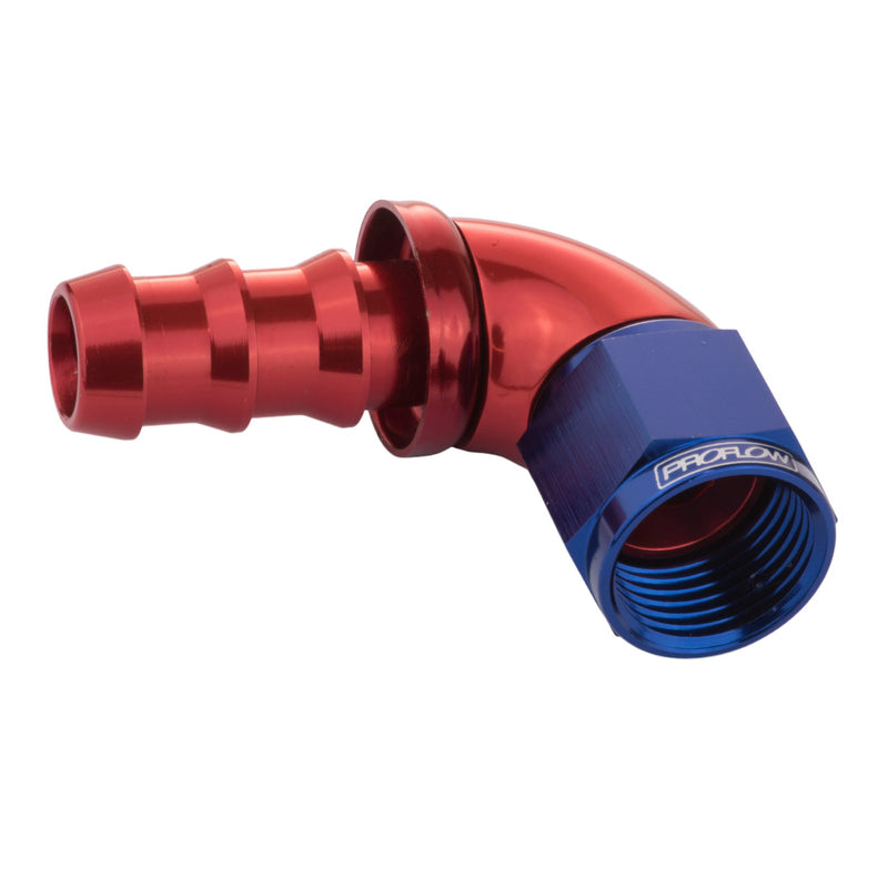 Proflow PFE513-06-05 90 Degree Fitting Hose End Full Flow 5/16in. Barb to Female -06AN Red/Blue