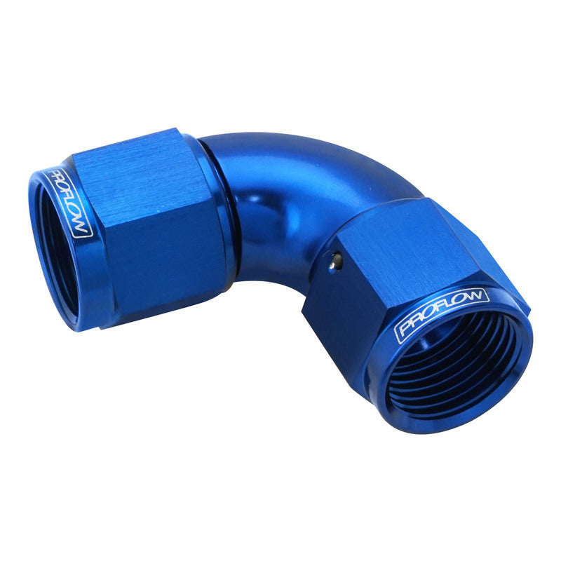 Proflow PFE535-08 90 Degree Female Flare Union Full Flow Swivel Hose End -08AN Blue