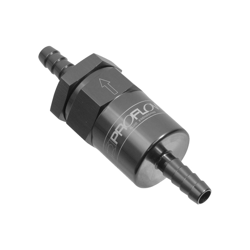 Proflow PFE610-05BK Billet Inline Aluminium Fuel Filter 5/16 in. Barb Black 30 Micron