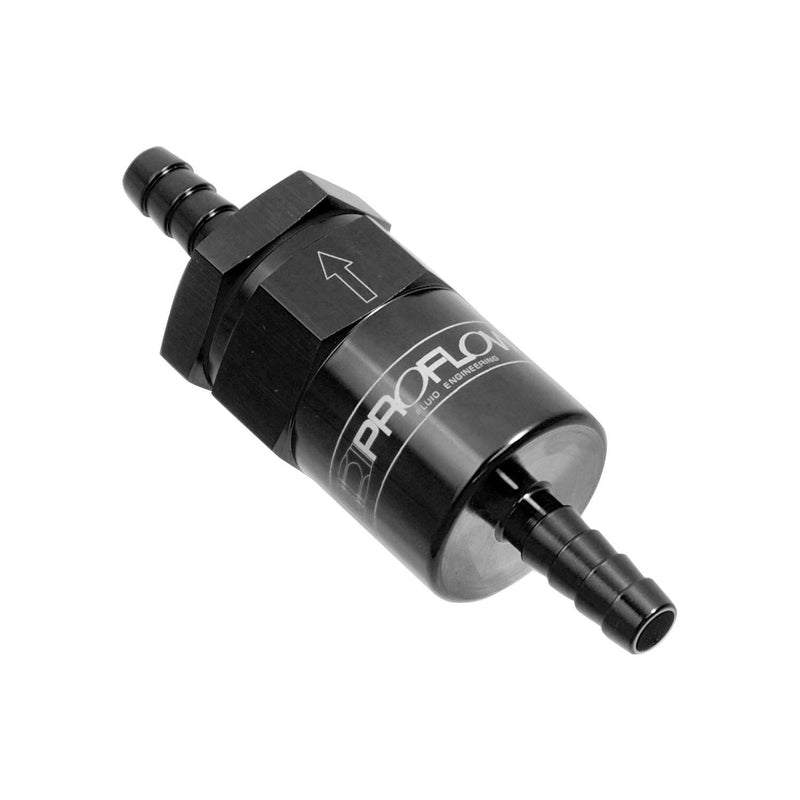 Proflow PFE610-06BK Billet Inline Aluminium Fuel Filter 3/8 in. Barb Black 30 Micron