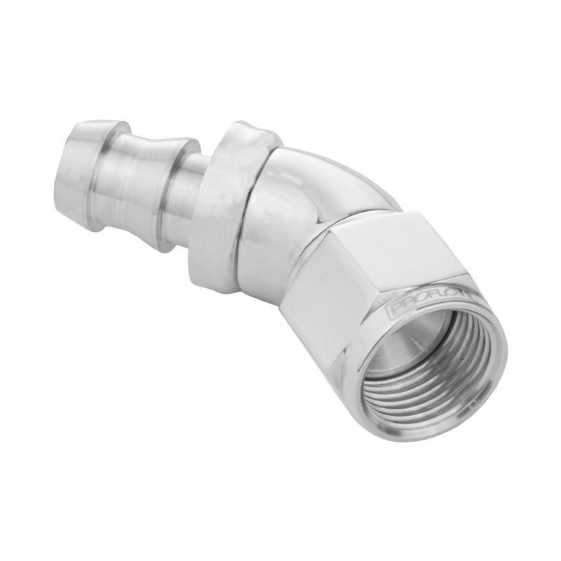 Proflow PFE512-06-05HP 45 Degree Fitting Hose End Full Flow 5/16in. Barb to Female -06AN Polished