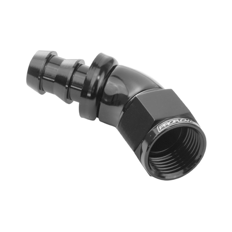 Proflow PFE512-06-05BK 45 Degree Fitting Hose End Full Flow 5/16in. Barb to Female -06AN Black