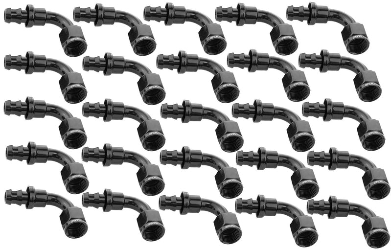 Proflow PFE403-06BK-25 Bulk Pack 90 Degree Push On Hose End -06AN Black 25pc