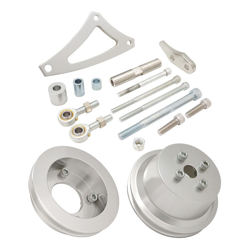 Proflow PFEABBBF01P-KIT V Belt Drive & Alternator Bracket Kit Anodised Aluminium For Ford BB 429-460 Drivers Side Low Mount Silver