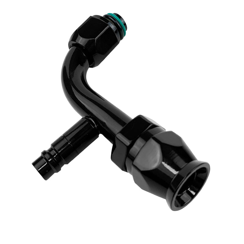 Proflow PFEAC103-06CPBK Hose End Air Conditioning 304 Stainless 90 Degree Female O-Ring Pilot -06AN W/Charge Port Black