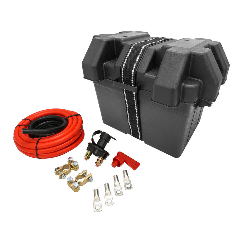 Proflow PFEBT-221-KIT Universal Battery Box Plastic Relocation Kit External Size 440L x 245W x 270H Suit Camping Boating Cars Large Battery