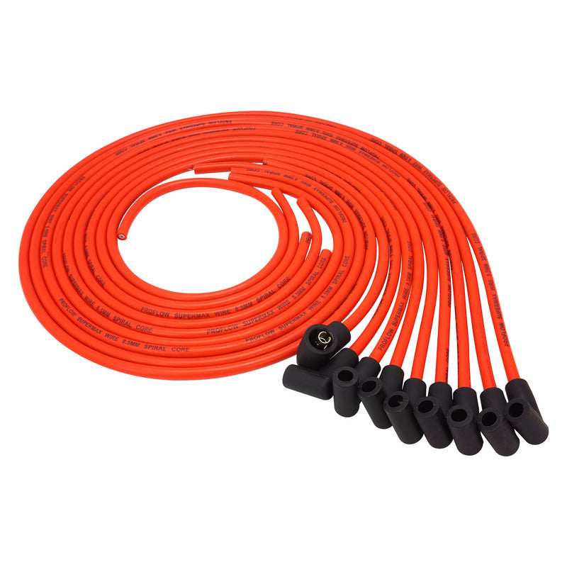 Proflow PFE-L85090R SuperMax Wire Ignition Lead Kit 8.5mm Spiral Core Red 90 Deg Plug Hei & Socket Cap Universal V8 with Separator Set