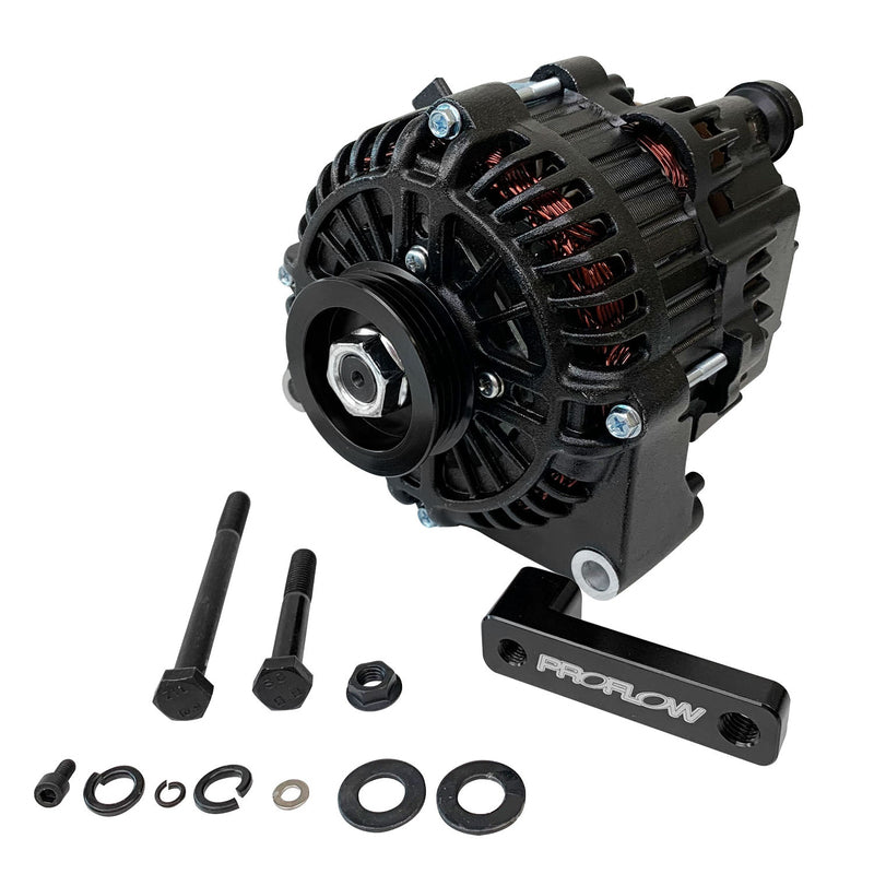 Proflow PFEPM38247-RBBK Alternator Power Spark Conversion Kit For Nissan & Holden RB25/RB26/RB30 140amp Alternator Brackets & Pulley Black Kit