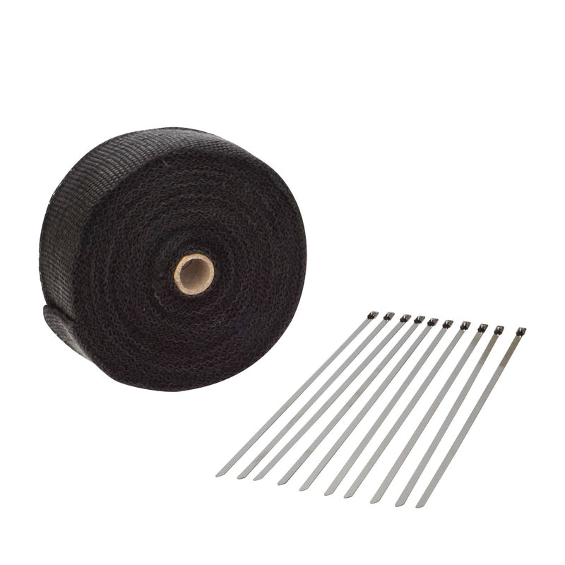 Proflow PFEHS-112015LBK Exhaust Wrap Fiberglass Composite 650 Degrees Celsius 2 in ?? 15 ft Roll Black 10 Locking Tie Kit