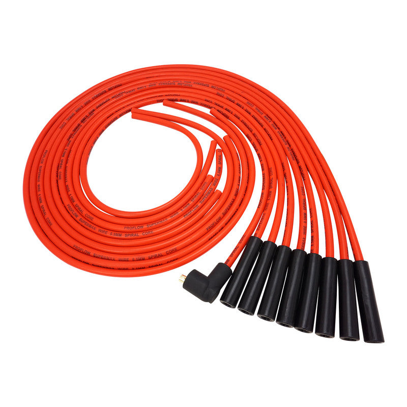 Proflow PFE-L85180R SuperMax Wire Ignition Lead Kit 8.5mm Spiral Core Red Straight Plug Hei & Socket Cap Universal V8 with Separator Set