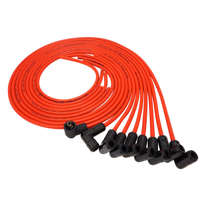 Proflow PFE-L85090RC SuperMax Wire Ignition Lead Kit 8.5mm Spiral Core Red Ceramic 90 Deg Plug Hei & Socket Cap Universal V8 with Separator Set