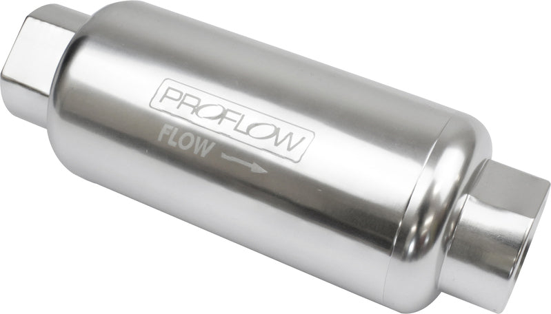 Proflow PFEFS303P-10 Fuel Filter Inline Mount Billet Aluminium Silver Anodised 10 Microns 88mm Total Length -8 AN Inlet/Outlet Each