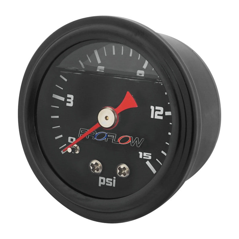 Proflow PFEFG-015LFBK-2 Fuel Pressure Gauge 0-15PSI Stainless Steel Black Body/Black Face Liquid Filled 40mm Each