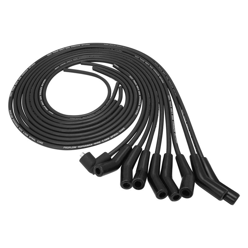 Proflow PFE-L85135BK SuperMax Wire Ignition Lead Kit 8.5mm Spiral Core Black 135 Deg Plug Hei & Socket Cap Universal V8 with Separator Set