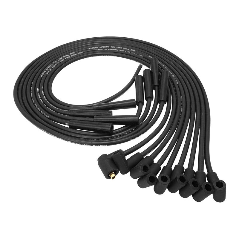 Proflow PFE-L851890BK SuperMax Wire Ignition Lead Kit 8.5mm Spiral Core Black Dual Fit Straight & 90 Deg Plug Hei & Socket Cap Universal V8 with Separators