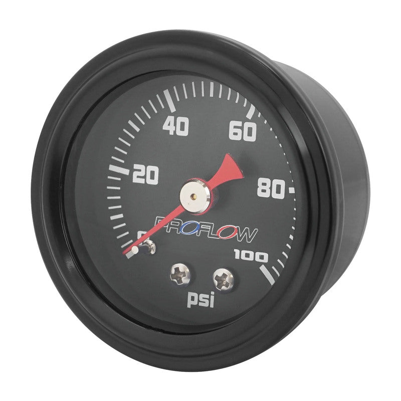Proflow PFEFG-100BK-2 Fuel Pressure Gauge 0-100PSI Stainless Steel Black Body/Black Face 40mm Each