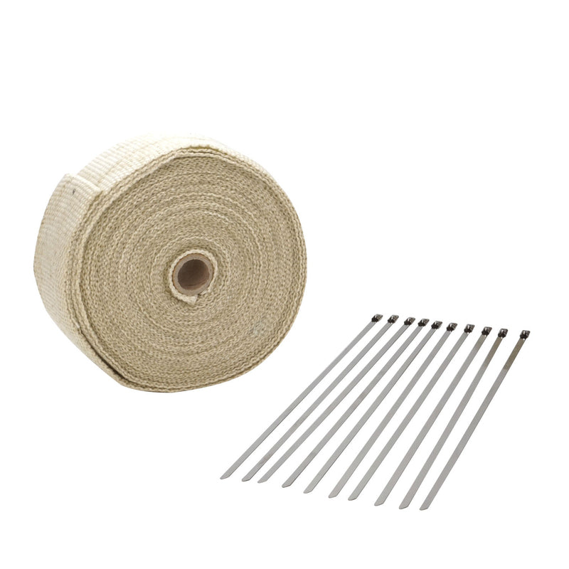 Proflow PFEHS-111050LT Exhaust Wrap Fiberglass Composite 650 Degrees Celsius 1 in ?? 50 ft Roll Light Tan 10 Locking Tie Kit