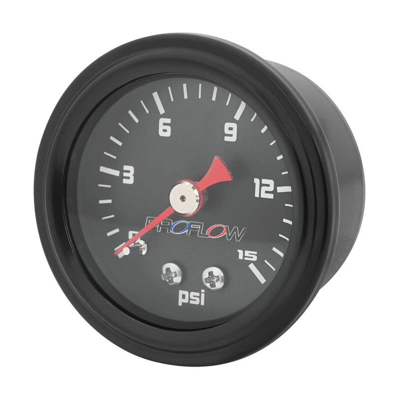 Proflow PFEFG-015BK-2 Fuel Pressure Gauge 0-15PSI Stainless Steel Black Body/Black Face 40mm Each