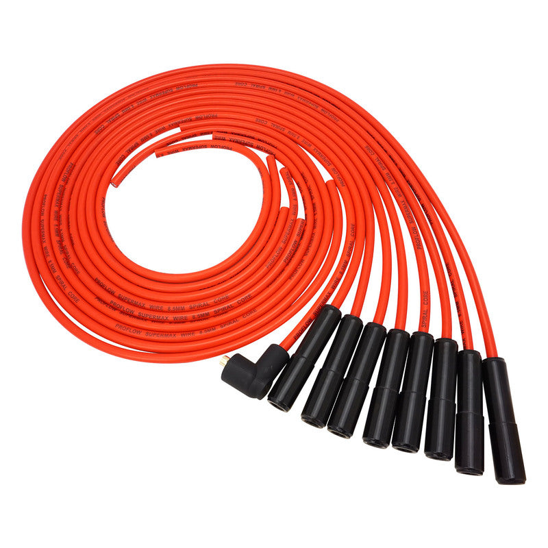 Proflow PFE-L85180RC SuperMax Wire Ignition Lead Kit 8.5mm Spiral Core Red Ceramic Straight Plug Hei & Socket Cap Universal V8 with Separator Set