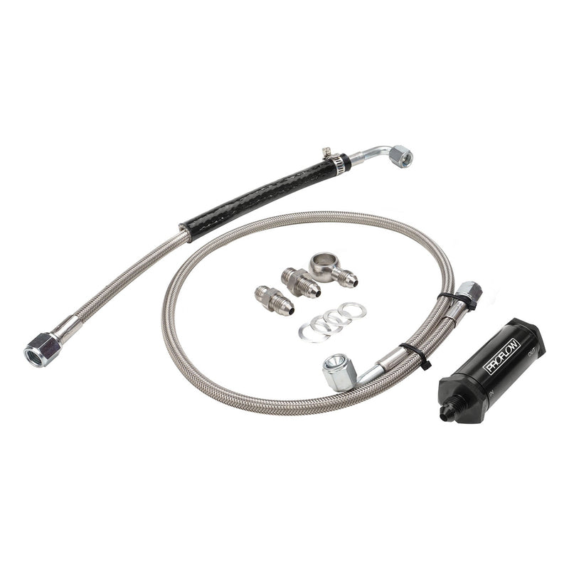 Proflow PFEOSFDTBO-FG Turbo Oil Feed Line Kit Stainless Braided Hose 30 Micron Filter For Ford Falcon Barra FG/FGX XR6 Turbo