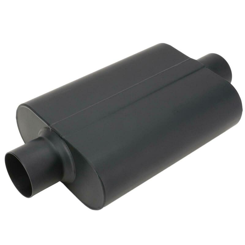 Proflow PFEEM31516 Muffler 2.50 in Black Compact Flow Chamber II Center Inlet To 2.50 in. Center Outlet 9.75" x 13" x 4" body Each